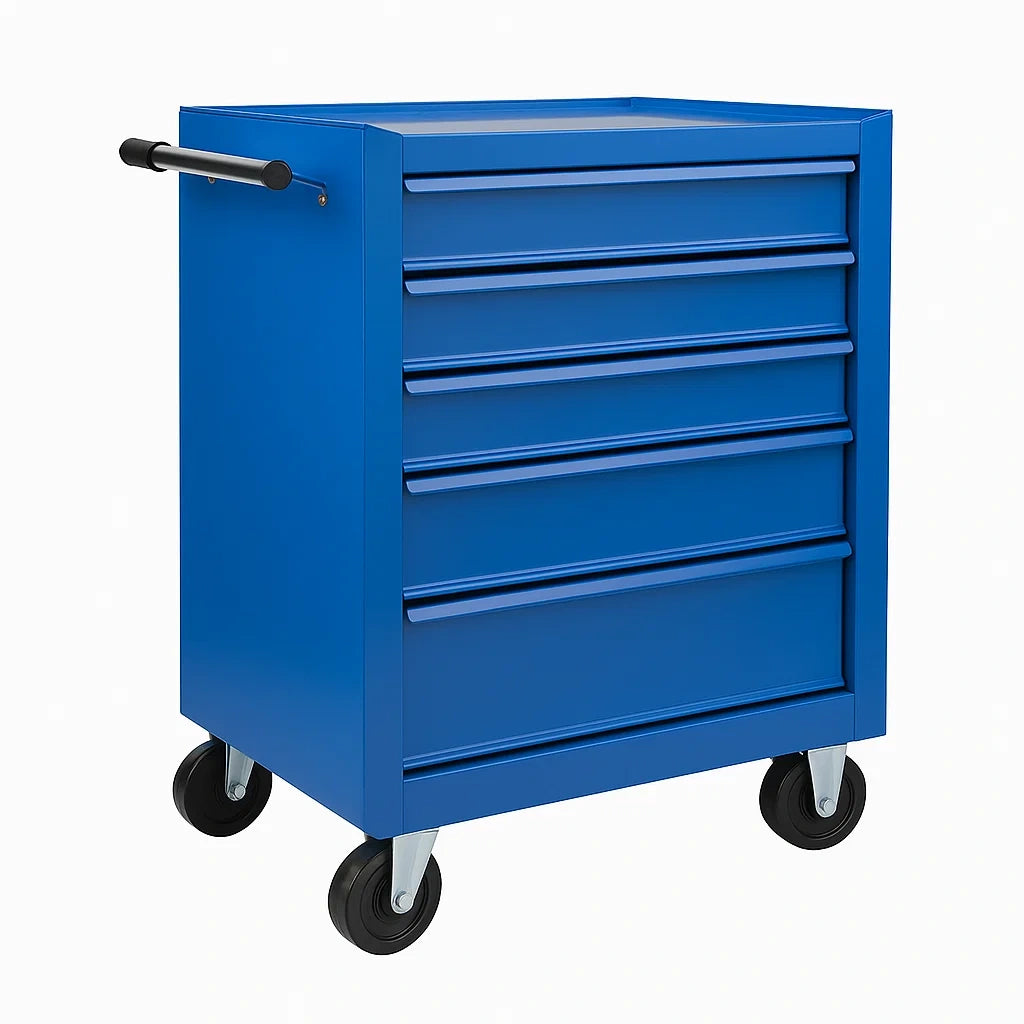Cassettiera in Metallo con 5 Cassetti Blu e Ruote