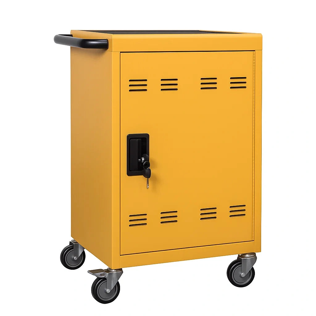 Carrello in Metallo con Serratura e Ruote Girevoli Giallo 70x40x90 cm