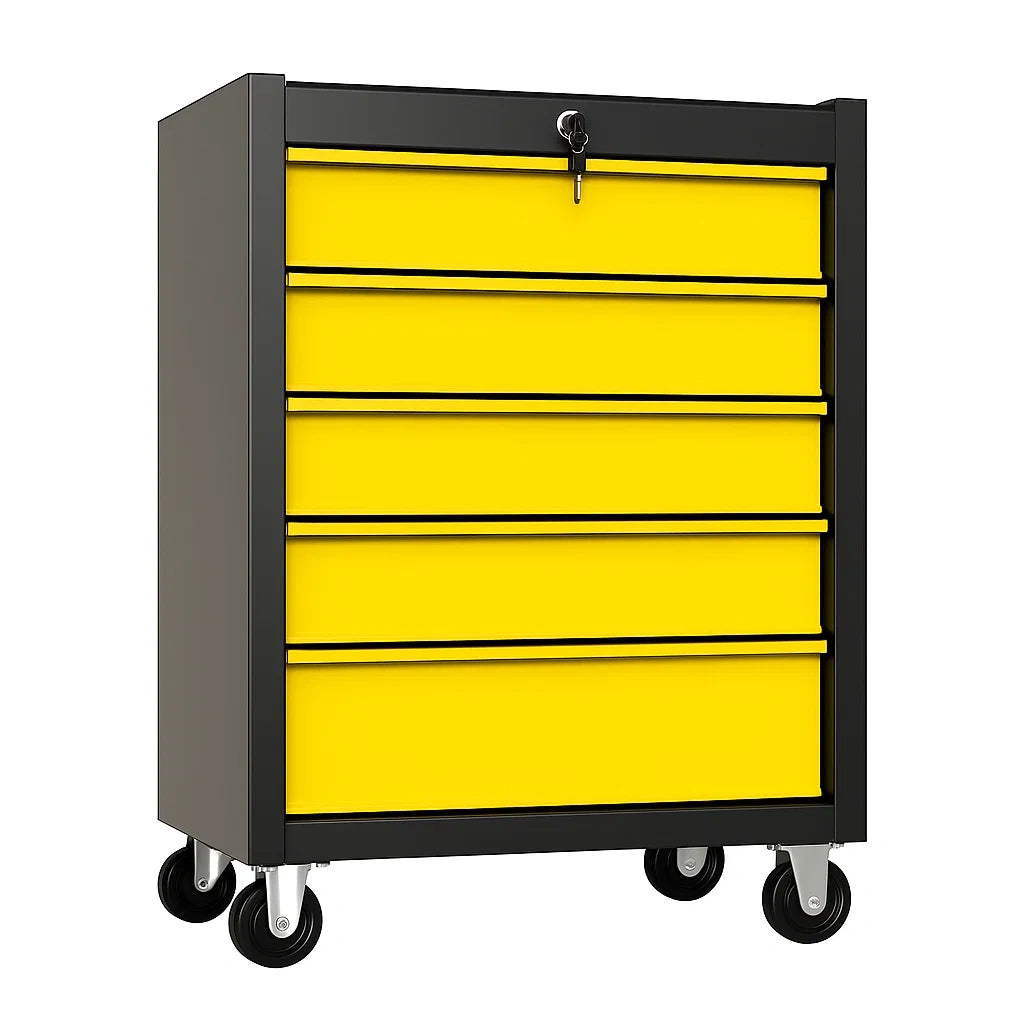 Cassettiera con Serratura in Metallo con Ruote Giallo/Nero
