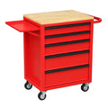 Carrello porta attrezzi in metallo rosso con piano in legno