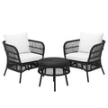 Set di Mobili da Giardino in Rattan Sintetico Nero con Cuscini Bianchi