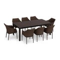 Set da Giardino Tavolo Rettangolare in Alluminio con 8 Sedie in Rattan Marrone