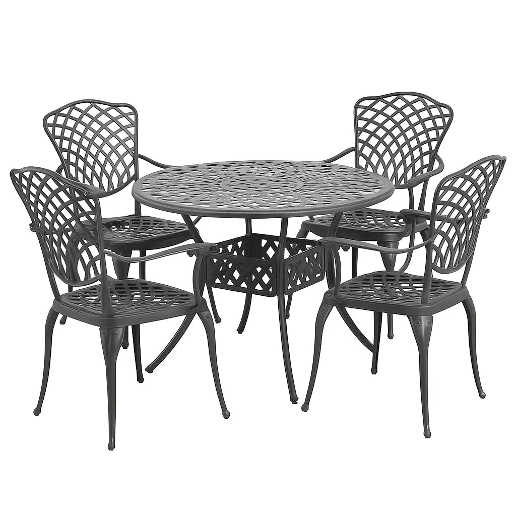 Set Tavolo da Giardino Rotondo con 4 Sedie in Alluminio