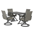 Set da pranzo esterno 5 pezzi con tavolo in alluminio e sedie in rattan grigio