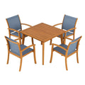 Set tavolo quadrato con 4 sedie da esterno in legno e tessuto blu