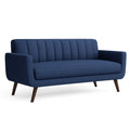 Divano a 3 posti in tessuto blu con gambe in legno