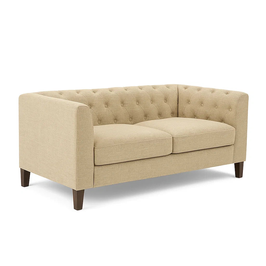 Divano 2 posti in tessuto beige con gambe in legno