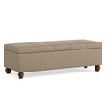 Panca Contenitore in Pelle Sintetica Beige con Gambe in Legno