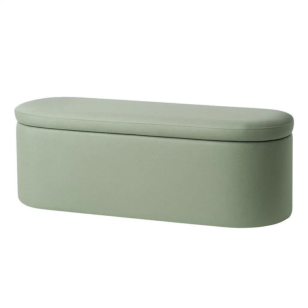 Cassapanca in tessuto verde chiaro con imbottitura