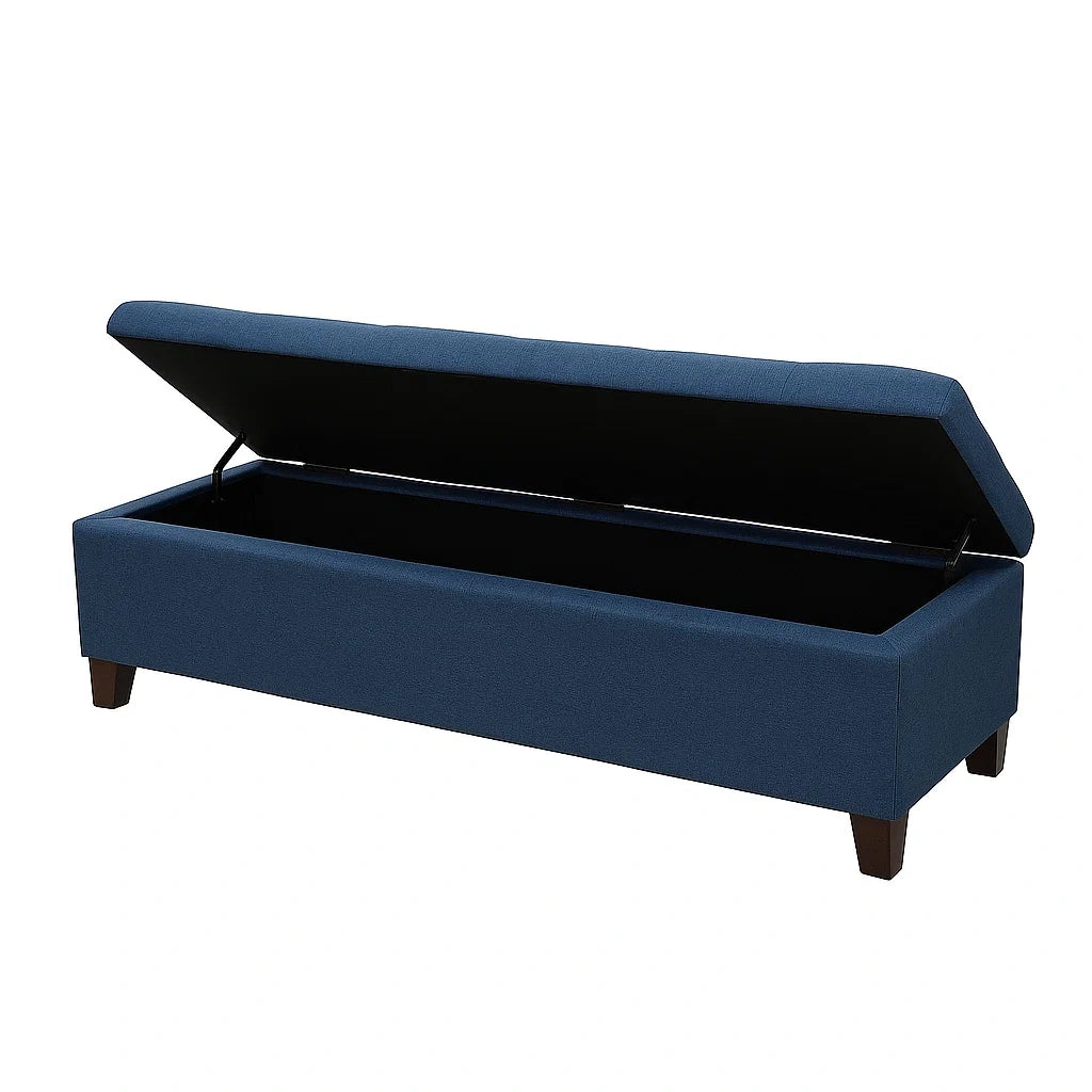Panca Contenitore Rettangolare 122cm Tessuto Blu Navy