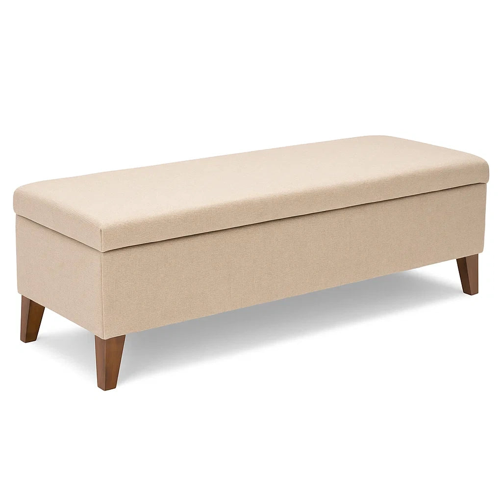 Panca contenitore in tessuto con gambe in legno 120 cm