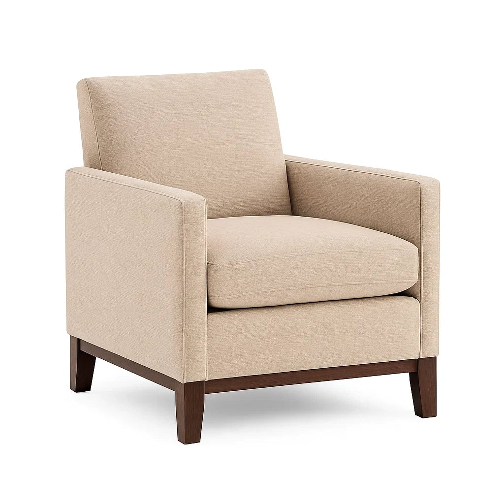 Poltrona in Tessuto Beige con Struttura in Legno