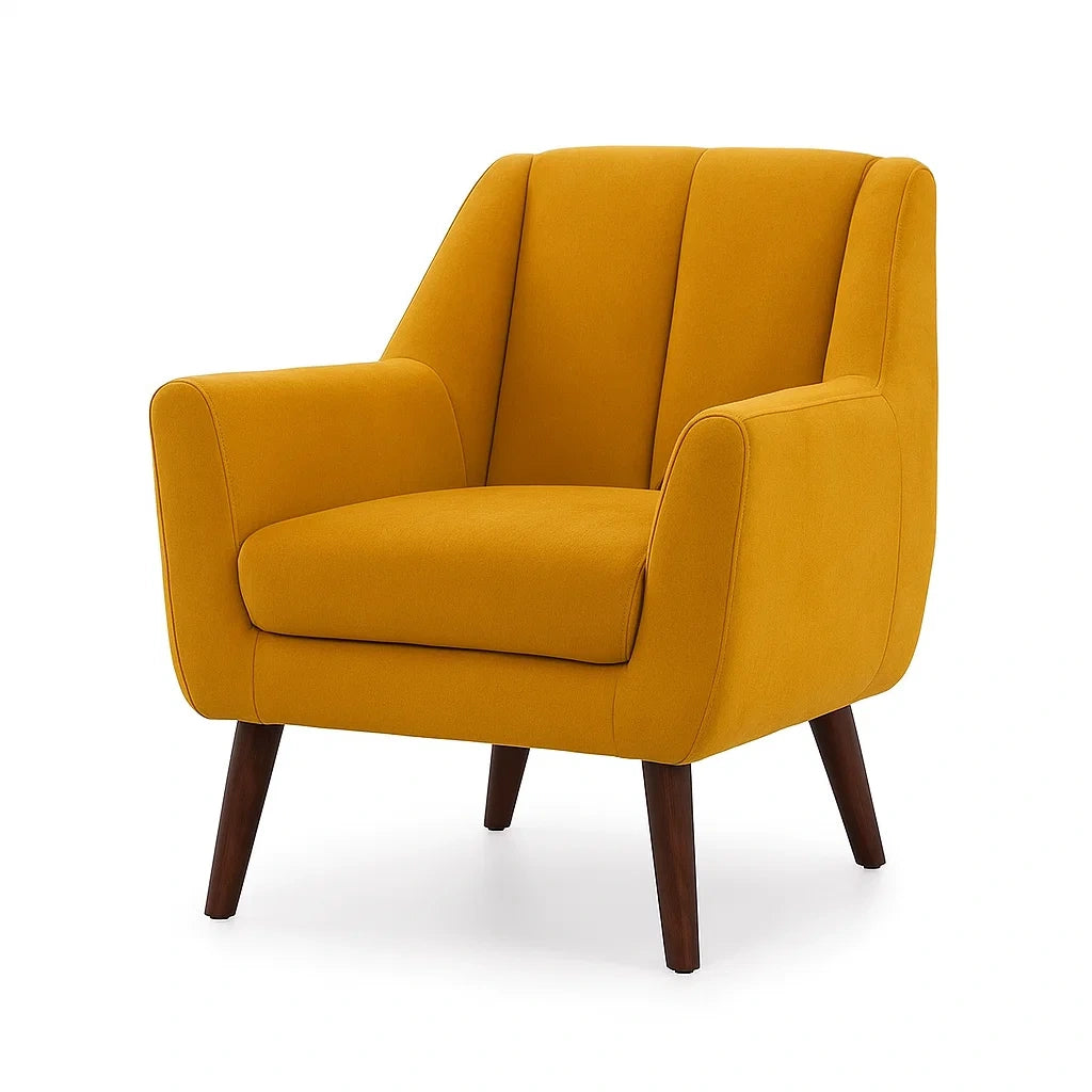 Poltrona in Velluto Senape con Gambe in Legno