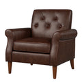 Poltrona in Pelle Sintetica Marrone con Gambe in Legno