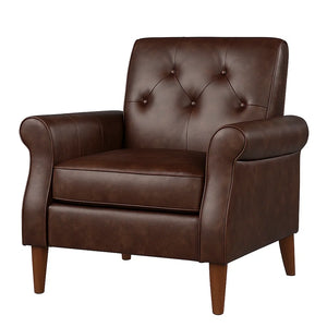 Poltrona in Pelle Sintetica Marrone con Gambe in Legno