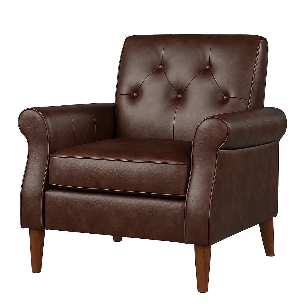 Poltrona in Pelle Sintetica Marrone con Gambe in Legno