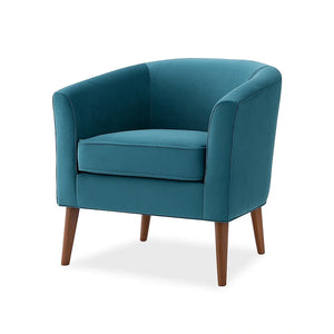 Poltrona in Velluto Blu Petrolio con Gambe in Legno