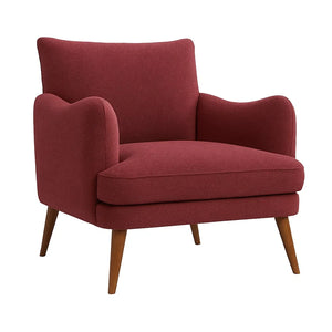 Poltrona in tessuto con gambe in legno Rosso