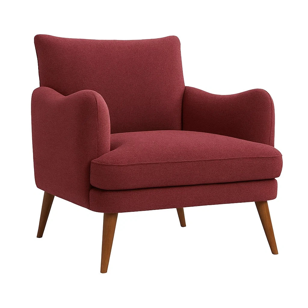 Poltrona in tessuto con gambe in legno Rosso
