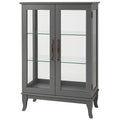 Vetrina in Legno MDF Grigio con Ante in Vetro Temperato