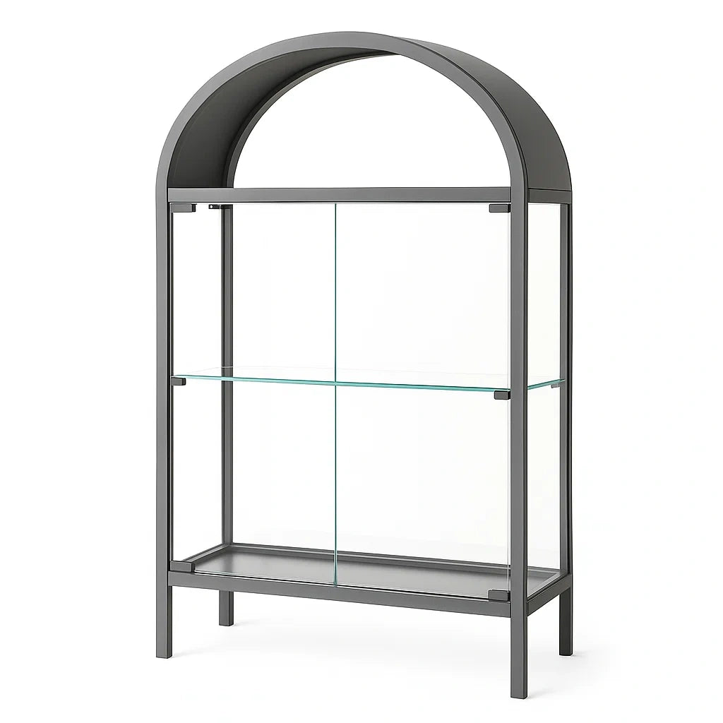 Scaffale ad Arco in Metallo e Vetro Temperato Grigio 80x35x160 cm