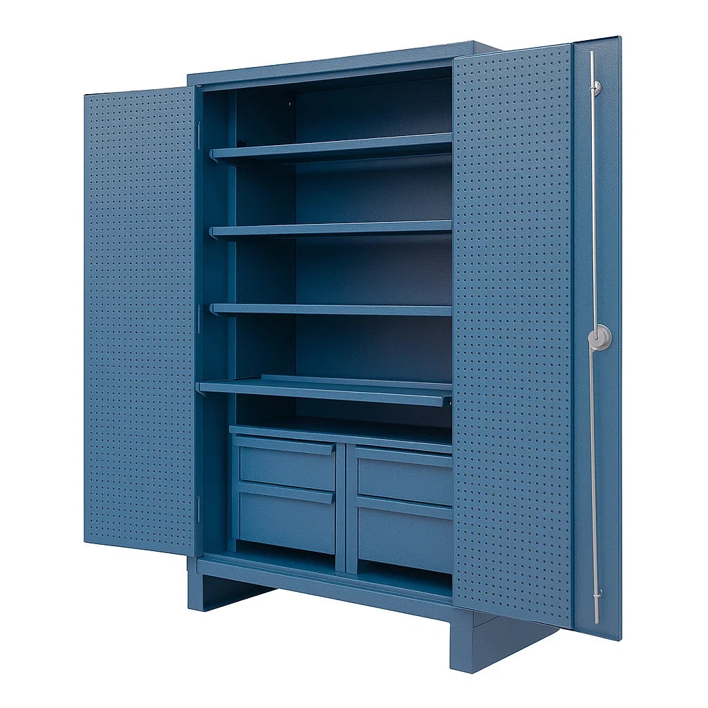 Armadio in Metallo Blu con Ripiani e Cassetti
