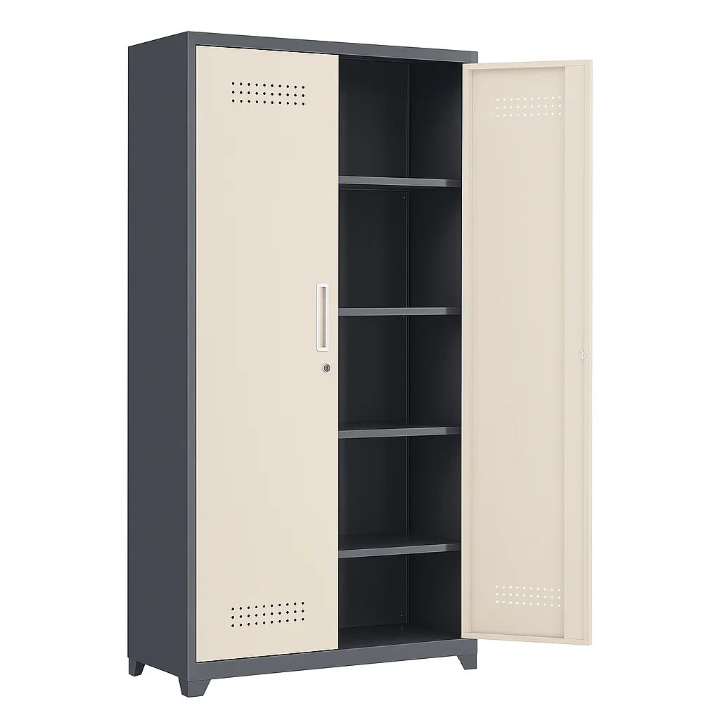 Armadio in Acciaio a Doppia Porta con Ripiani Regolabili Grigio/Beige H180cm