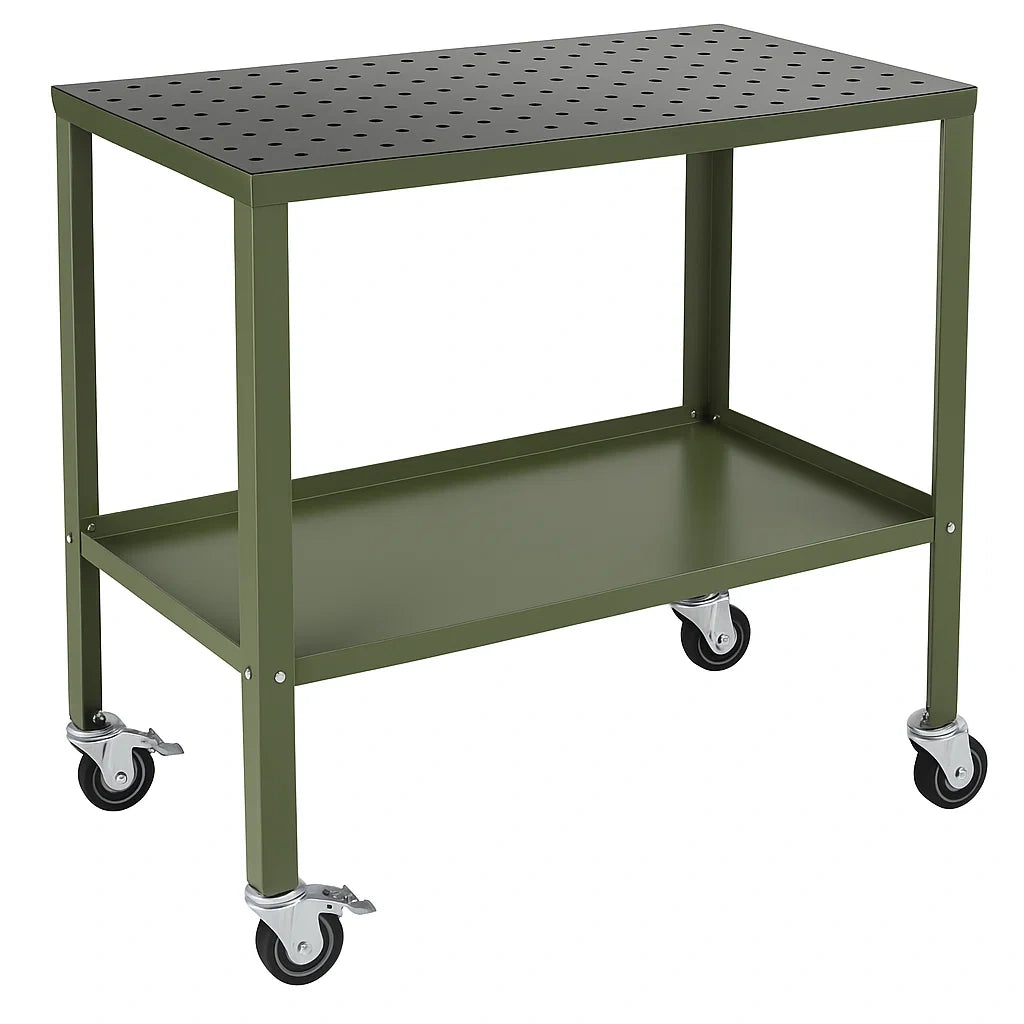 Carrello da lavoro in metallo verniciato a polvere verde