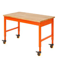 Tavolo da Lavoro in Legno e Metallo con Ruote Arancione 120x60x85 cm