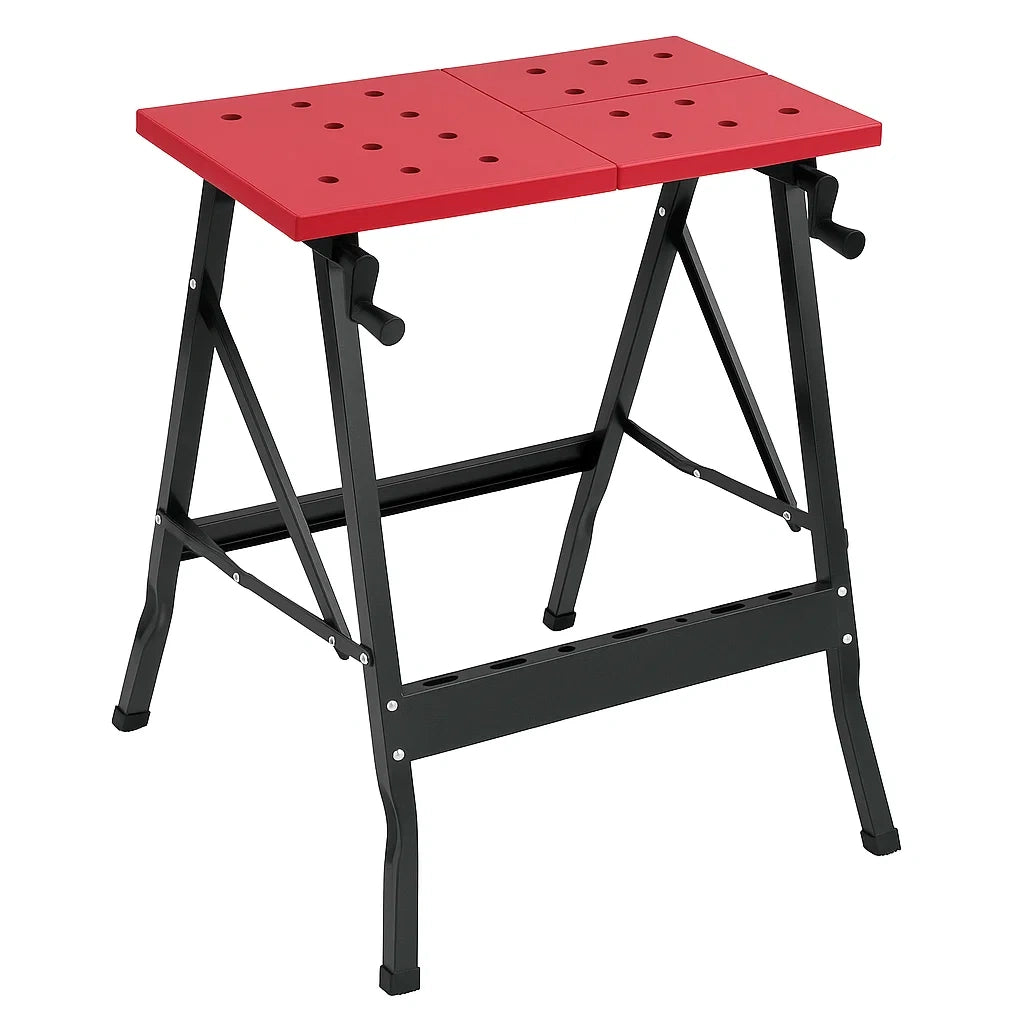 Banco da lavoro pieghevole in metallo e legno rosso 60x45x80 cm