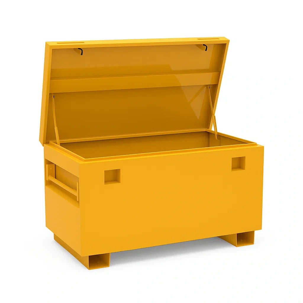 Cassa in acciaio verniciato a polvere giallo 120x60x70 cm
