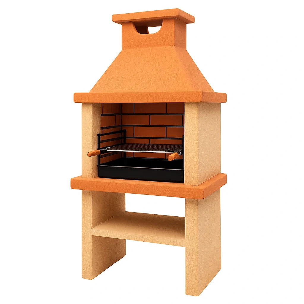 Barbecue in Cemento Refrattario con Griglia di Acciaio Arancione e Beige