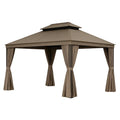 Gazebo per Esterno in Acciaio e Alluminio con Tendaggi Poliestere Marrone 3x4m