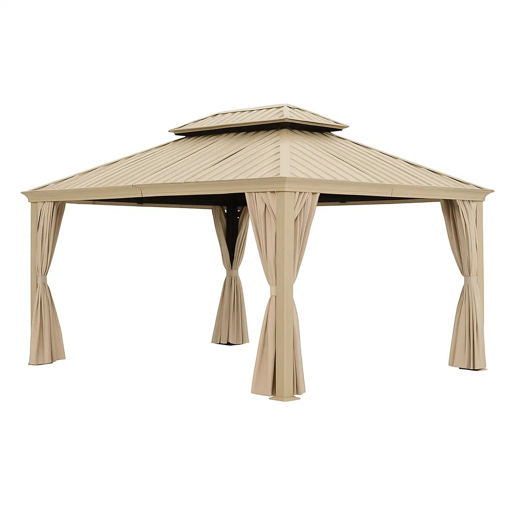 Gazebo in Alluminio e Policarbonato con Tenda Beige