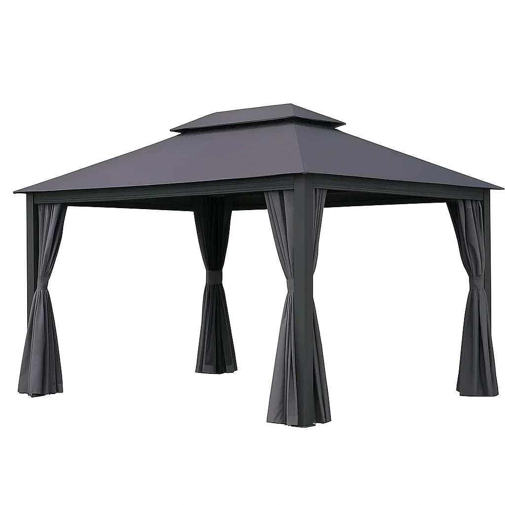 Gazebo da Giardino in Alluminio con Tetto in Acciaio Nero 3x4m