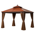 Gazebo da Giardino Metallo con Tetto a Due Strati e Tende in Tessuto