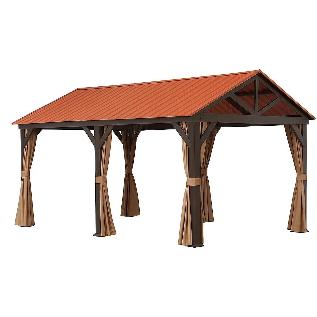 Gazebo in Alluminio con Copertura in Acciaio e Tende in Poliestere 400x300cm