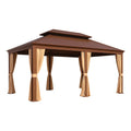 Gazebo in Alluminio e Policarbonato con Tendaggi 3x4 m Marrone