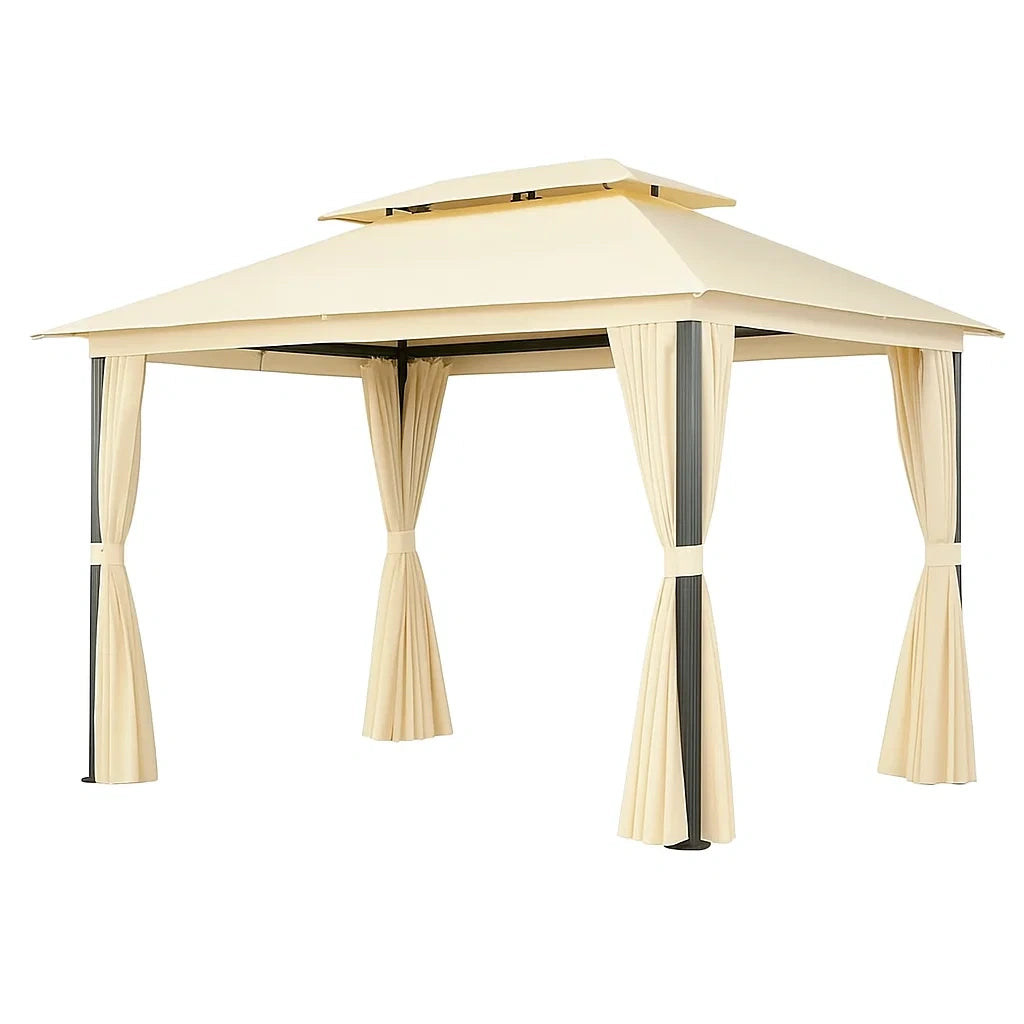 Gazebo da Giardino in Alluminio con Tetto in Tessuto Poliestere Beige