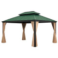 Gazebo in Metallo con Tettuccio in Acciaio e Tende in Poliestere, Verde e Beige 3x3m