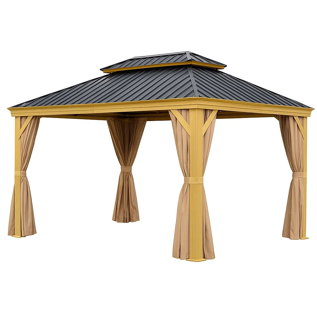 Gazebo in Alluminio con Tetto in Metallo e Tende in Poliestere