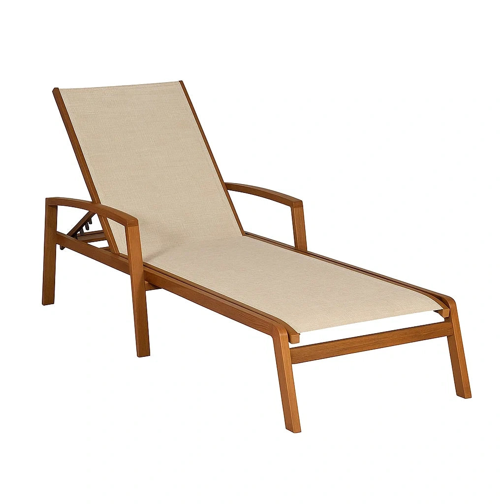 Sdraio da Esterno in Legno con Tessuto in Poliestere Beige
