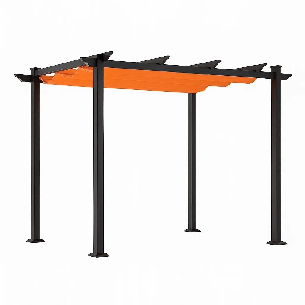 Pergola in Metallo Nero con Tettuccio in Poliestere Arancione